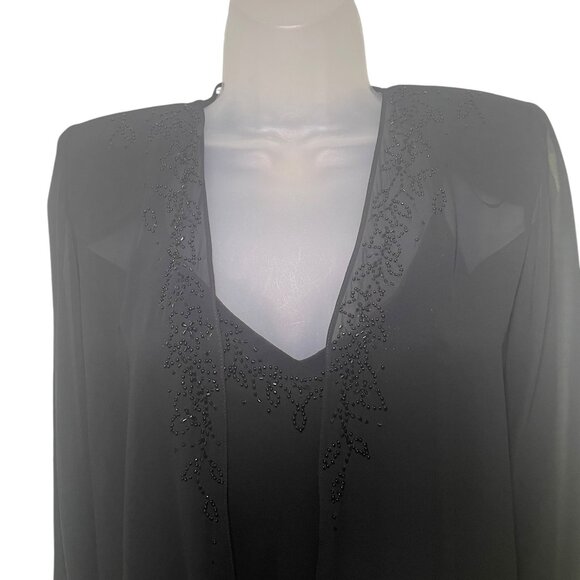 Xscape Petite Black Beaded Gown with Sheer Jacket – Size 6P – NWT - Picture 3 of 11